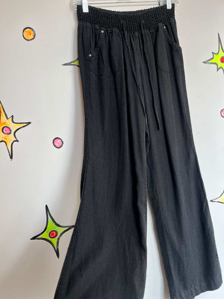 Y2K Boho Fairy Grunge Black Soft Linen Pants – Flowy & Stretchy - Size M
