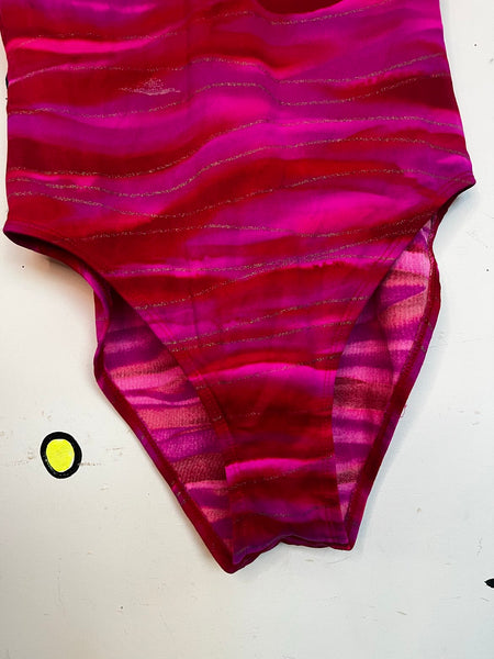 Vintage 90s Hot Pink & Gold Swimsuit One Piece High Cut Retro Neon / Bodysuit ML