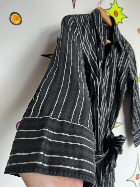 Vintage Y2K Black Pinstripe Wrap Top - Dark Academia Preppy Goth Office Siren M
