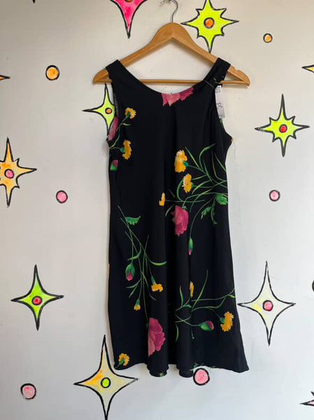 90s Y2K Whimsy Goth Floral Mini Dress – Fairy Grunge Boho Witchcore – S