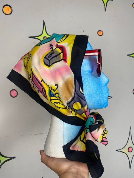 Vintage Merle Norman Makeup Print Pop Art Scarf Retro Novelty Print