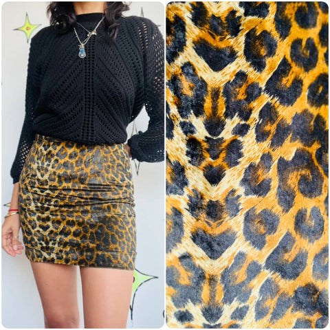 Vintage 80s Leopard Velvet Mini Skirt - Handmade Glam Punk Grunge Goth - 5/6