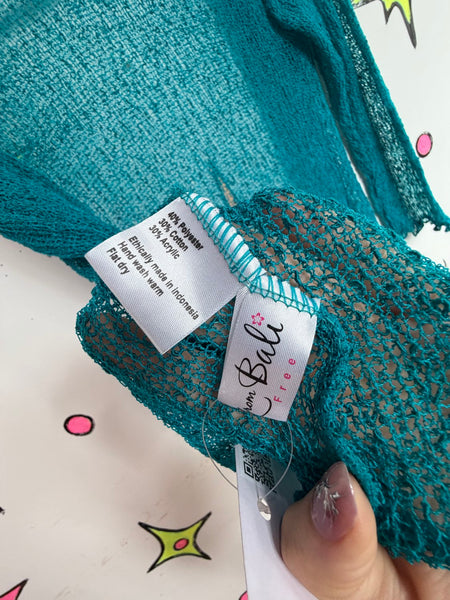 Y2K Teal Crochet Fairy Cardigan | Ethereal Whimsy Grunge Cyber Boho S
