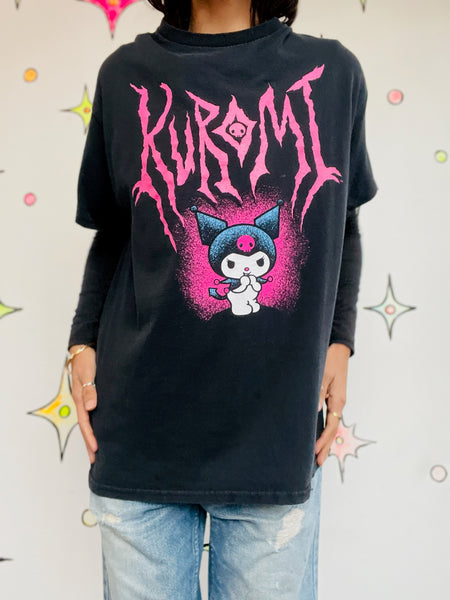 Y2K Kuromi Black Tee - Sanrio Official Merch - Gothic Cute Graphic T-Shirt SM