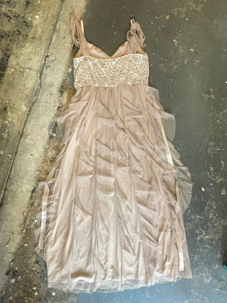 Y2K Lace Rhinestone Formal Dress Chiffon Tiered Ruffle Maxi Fairy Grunge Prom M