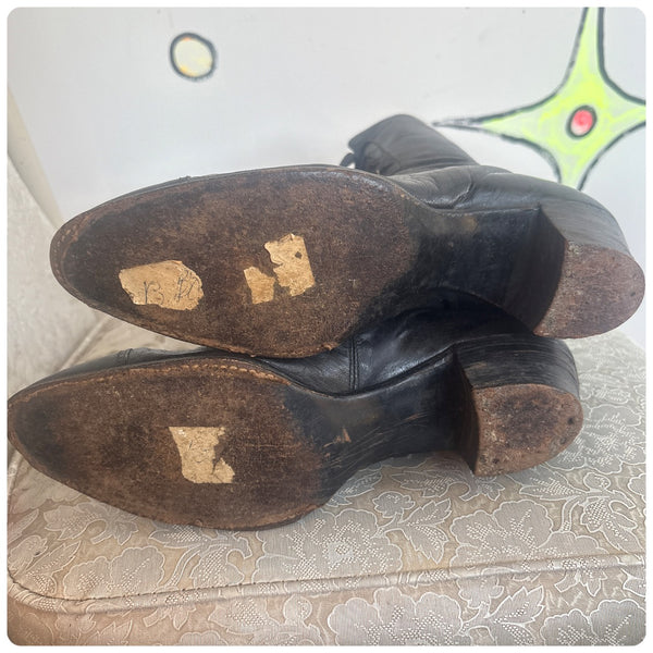 Antique Edwardian Black Leather Boots – Early 1900s Victorian US Womens 5.5–6