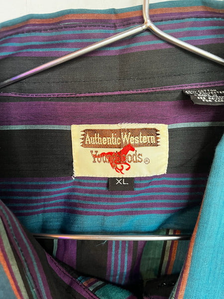 Vintage Striped Western Pearl Snap Shirt - Men's Cowboy Rodeo Style - XL