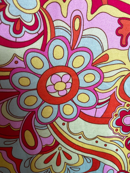 Retro 60s 70s Mod GoGo Psychedelic Rainbow Paisley Cutout Mini Dress - M