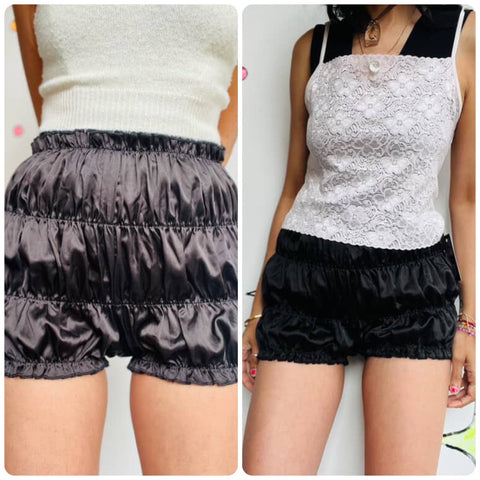 Vintage Black Bloomer Shorts Fairy Grunge Babydoll Knickers Ruffled Bloomers | M