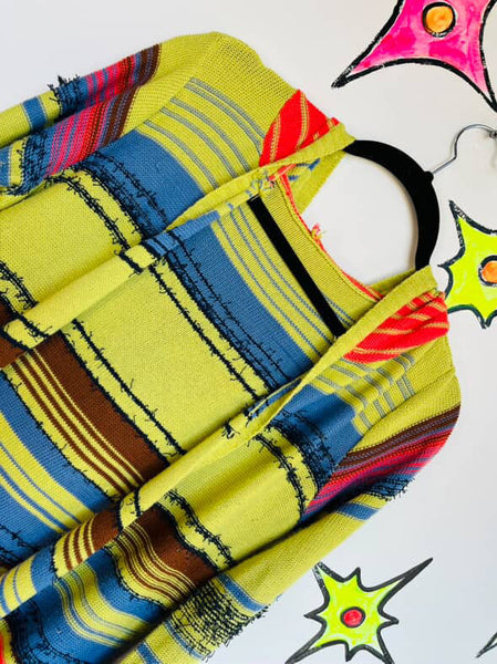 Y2K Rainbow Striped Hooded Cardigan Southwestern Boho Fairy Grunge Sweater – M/L