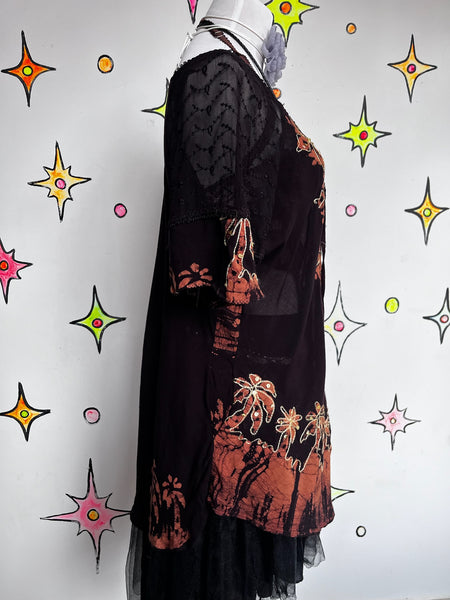 Y2K Piratecore Gauzy Cotton & Lace Mini Dress Embellished Boho Fairy Grunge L