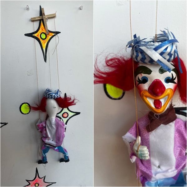 Vintage 60s 70s | Clown Puppet Mexican Handmade Creepy Cute Marionette