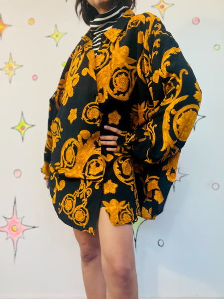 Boho Witchy Scarf Print Oversized Romantic Goth Shirt Dress - Angel Motif - XL+