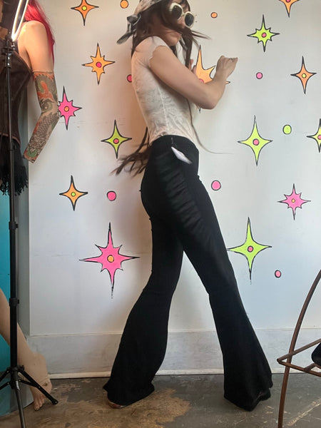 Black Fringe Flare Pants | Western Goth Festival Bell Bottom Leggings XS