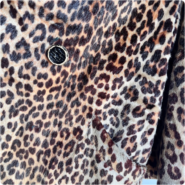 Vintage | Leopard Print Vegan Fur Swing Coat Lined Pockets Hot Mob Wife | S M
