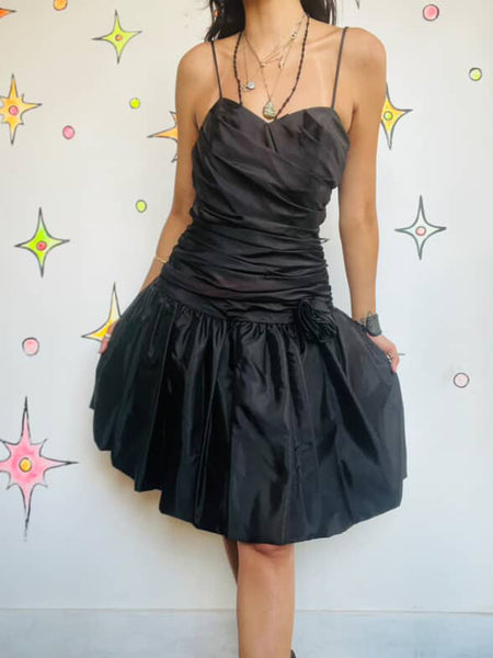 Vintage 80s Little Black Dress - Poofy Formal Party Prom - Small