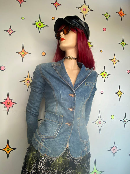 Y2K Fitted Denim Blazer Jacket Glo Brand 2000s Bratz Streetwear Casual S