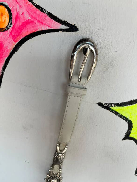 Vintage White Leather Boho Grunge Western Cocho Belt ML