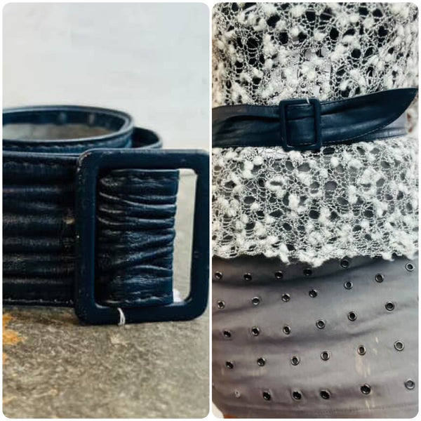 Vintage 1980s Navy Leather Waist Belt – Adjustable – Small – Soft Leather