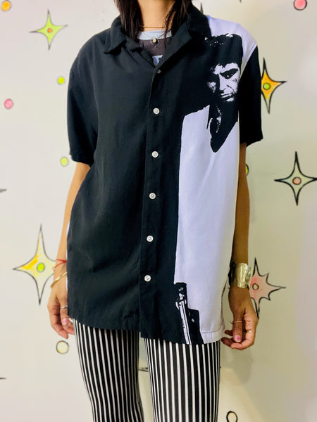 Scarface Tony Montana Graphic Button-Up Black & White Cult Film Shirt | Men’s S