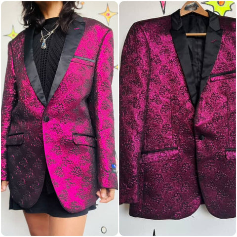 Vintage Metallic Pink Men's Tuxedo Smoking Jacket Retro Glam 80s Blazer - 40R