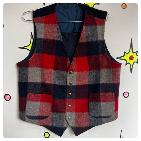 Vintage LEE | Red Tartan Plaid Wool Corduroy Vest | Size M