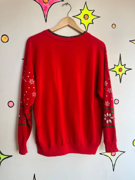 Vintage 80s 90s Ugly Tacky Red Christmas Party Sweater Sweatshirt Puffy Paint M