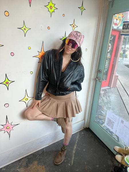 Vintage 80s Black Leather Dolman Jacket Cropped Statement Coat M