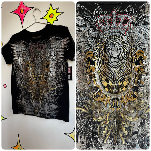 Vintage Y2K | Embellished Grunge Indie Sleaze Tattoo McBling Tee T Shirt | Small