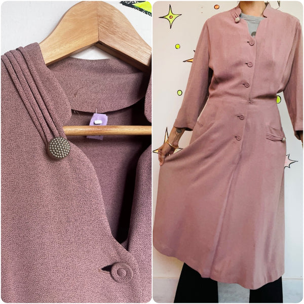 Dusty Pink 1940s Secretary Dress True Vintage Boho Grunge Historical Fashion ML