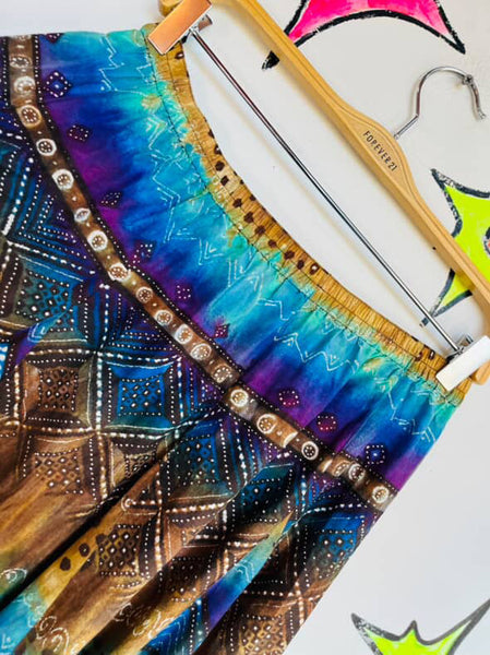 90s Y2K Rainbow – Chicos Tie-Dye Fairy Boho Grunge Cotton Silk Maxi Skirt – M