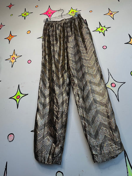80s Gold Lamé Pants High Rise Disco Glam Studio 54 Retro Liquid Metallic M/L