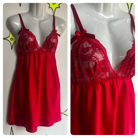 Vintage Victorias Secret Slip | Red Silk Lace Goth Vamp Babydoll Fairy Lingerie