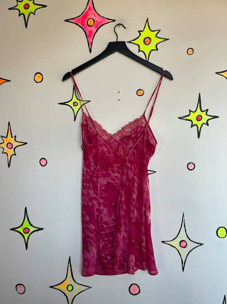 Y2K Hot Pink Sheer Abstract Floral Slip Dress Fairy Grunge | Victoria’s Secret S