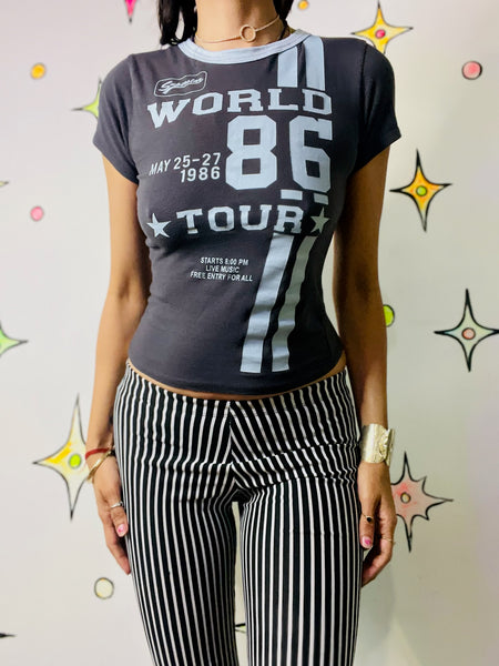 Vintage Y2K Fairy Grunge Glam Moto Racing Baby Tee - Superstar Band T Shirt - S