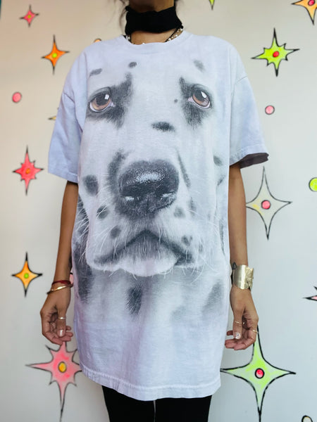 Vintage 90s Y2K Dalmatian Face Oversized Graphic Tee – The Mountain – L