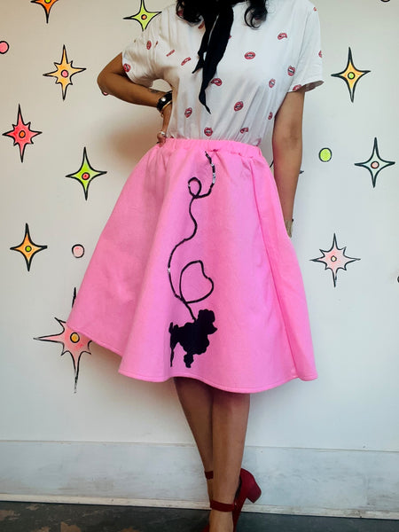 Vintage 50s Style Retro Pink Felt Poodle Skirt | Full Circle Swing Skirt | S