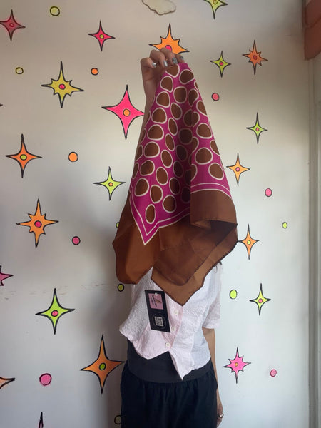 Vintage 70s Geometric Polka Dot Scarf Mod Retro Square Neck Scarf