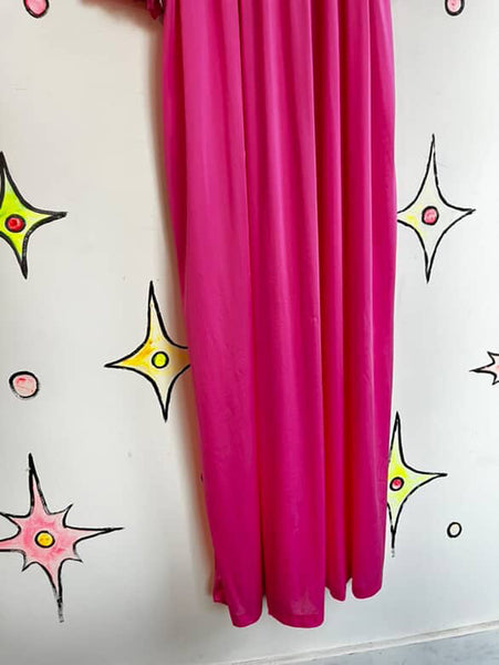 Vintage 60s 70s Babydoll Grunge Pink Nylon Nighty Robe w Bow