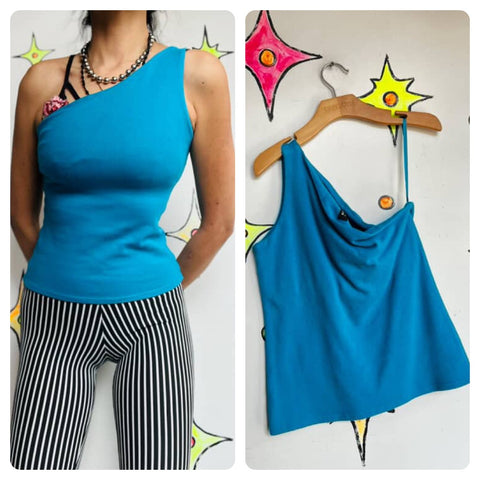 Y2K Fairy Grunge One-Shoulder Asymmetrical Blue Top – New York & Company - S