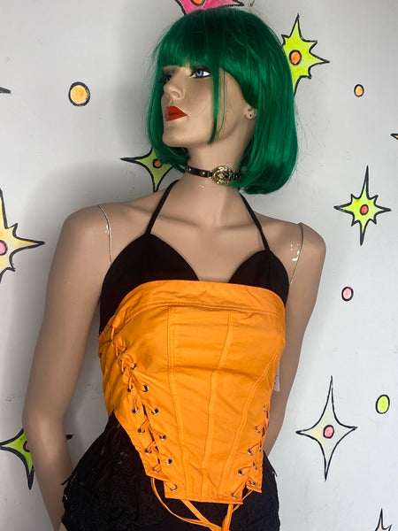 Orange Corset Top Cyber Grunge Goth Lace Up Rave Neon Bustier S