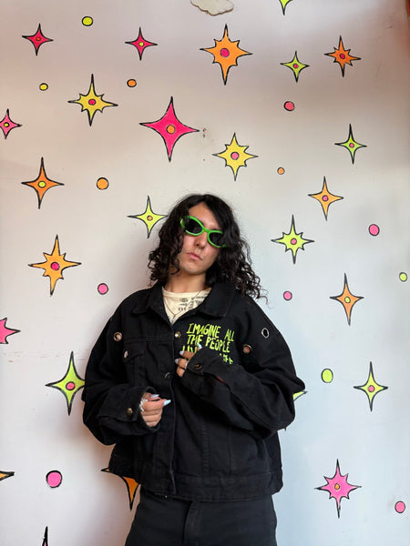 Hot Topic Mona Lisa Denim Jacket Cyber Goth Oversized Black Jean Jacket XXL