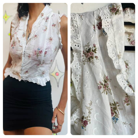 Vintage 70s White Lace Cottagecore Babydoll Blouse – Romantic Fairy Grunge – M