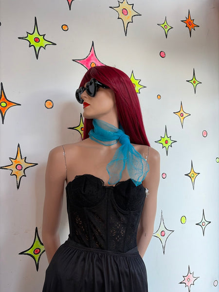 Vintage 50s 60s Bright Blue Sheer Chiffon Neck Scarf Retro Kawaii Glam