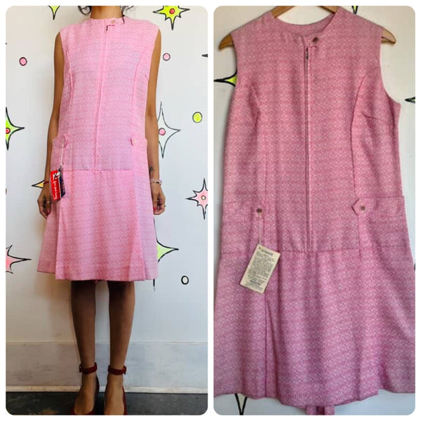 Vintage 60s 70s Pink Mod Go-Go Mini Dress Romper Playsuit | Deadstock | M/L