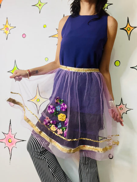 Vintage 50s Pastel Purple Sheer Apron | Gold Trim Embellished | Fairy Grunge