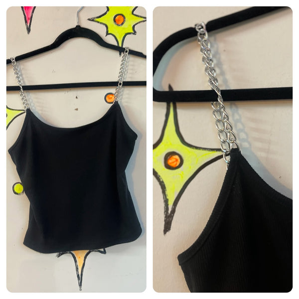 Y2K Black Chain Strap Cami Top Cyber Fairycore Grunge Tank - Medium