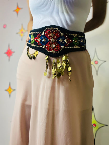 Vintage 1940s Afghan Tribal Kuchi Belt – Gypsy Bellydance Costume - Coin Adorned