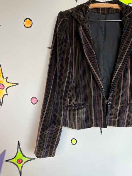 Y2K Velvet Striped Fitted Blazer Whimsy Goth Boho Fairy Grunge Vintage S/M