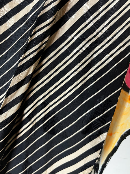 Vintage 80s Emanuel Ungaro Parallèle Black Silk Striped Long Scarf 40"